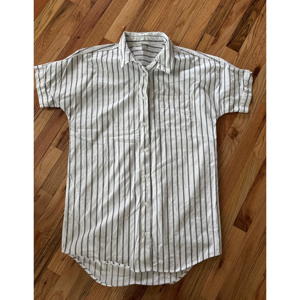 A New Day Womens Striped Short Sleeve Button Down Shirt/Dress White Black Medium